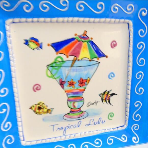 Set (4) ORMSBY Happy Hour TROPICAL PLATES Ceramic Hawaii Jamaica Hurricane Drink - Picture 5 of 10